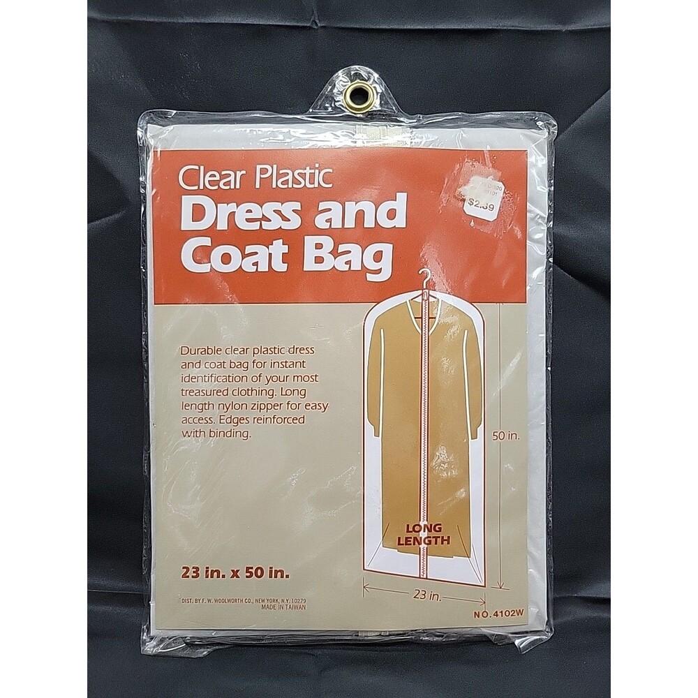 Woolworth Clear Plastic Dress And Coat Bag No. 4102W 23in x 50in. Made In Taiwan